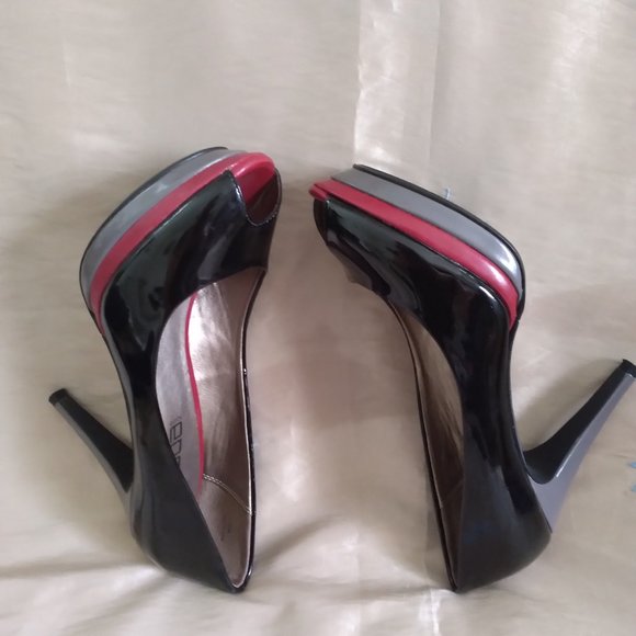 MODA SPANA women Shoes faux Patent Leather Black/Red/Gray Size8.5M Platform Heel - Picture 3 of 8